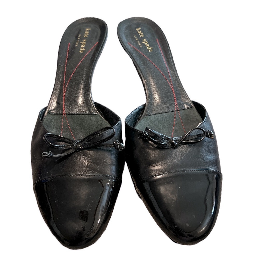 kate spade Black Leather & Patent Slip-On Flats